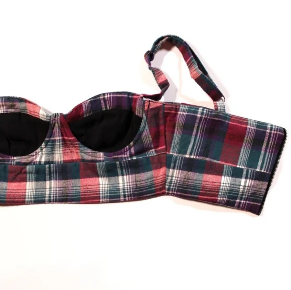 Plaid MTV Press Piece Sweetheart Neck Tank Top Crop Top (M) Seen On Celebrities - Picture 5 of 9